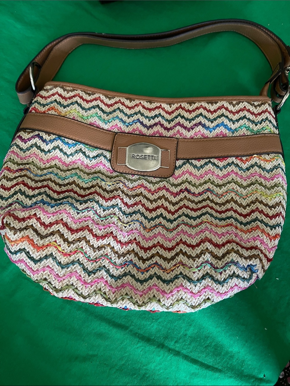 Rosetti Multicolor Chevron Shoulder Bag with Tan Trim
